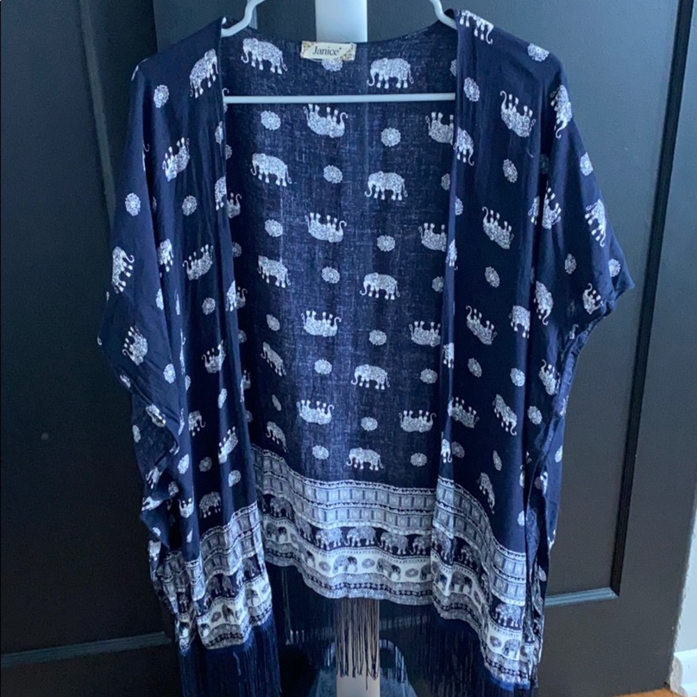 Flowy blue kimono with elephants
